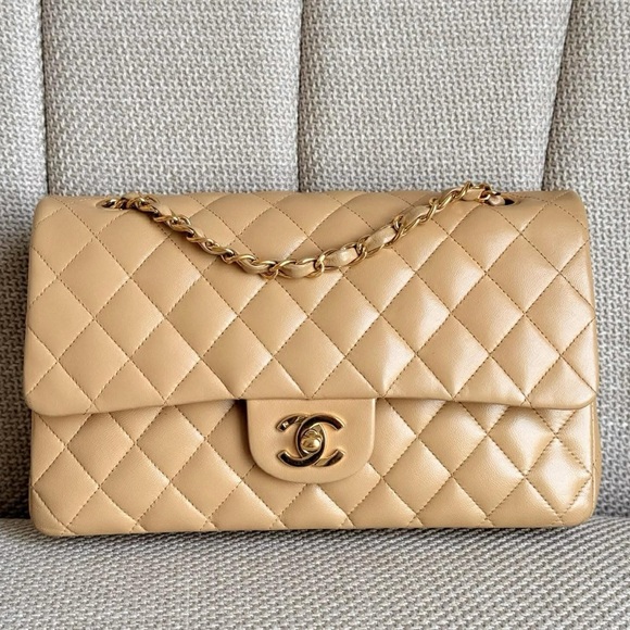 SOLD Chanel Tan Quilted Shoulder Bag with Gold Chain - Picture 1 of 9